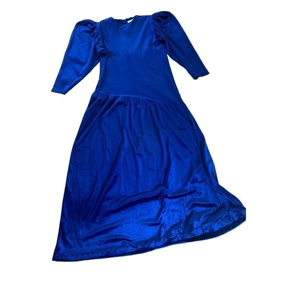 Vintage David Brown California 1980's Blue Velvet Puff Sleeve Maxi - Small - Picture 1 of 15